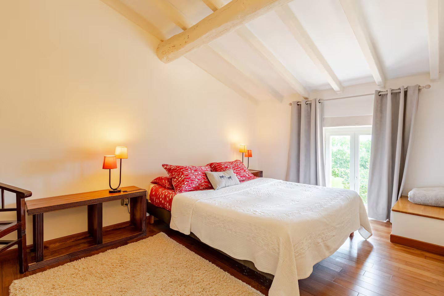 Bedroom 3, queen bed and exposed beams