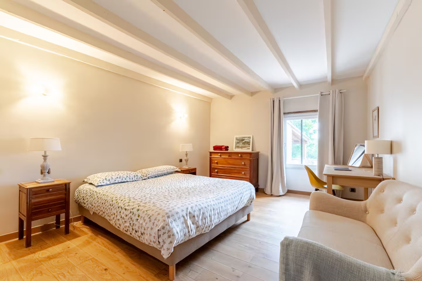 Bedroom 4, queen bed and warm furnishings
