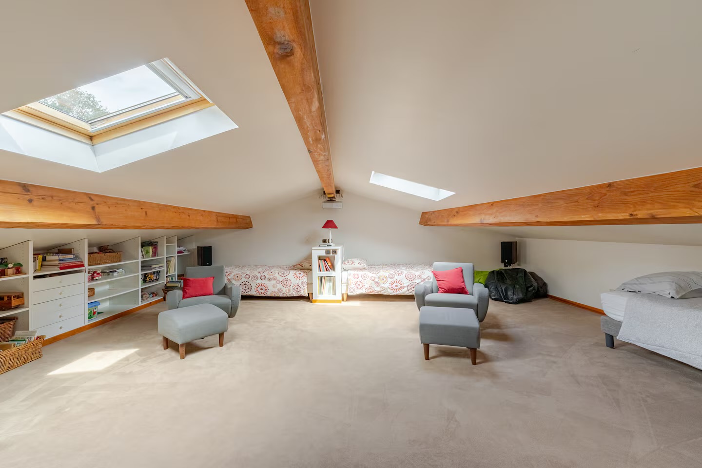 The converted attic, roof windows and single beds